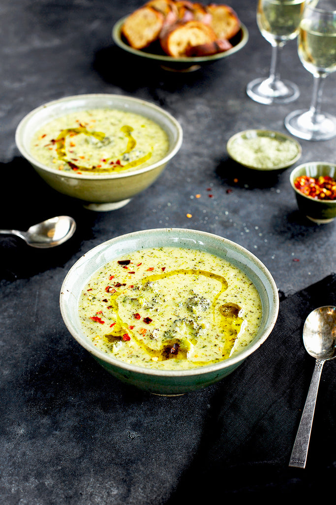 Charred Broccoli Cheddar Potato Soup