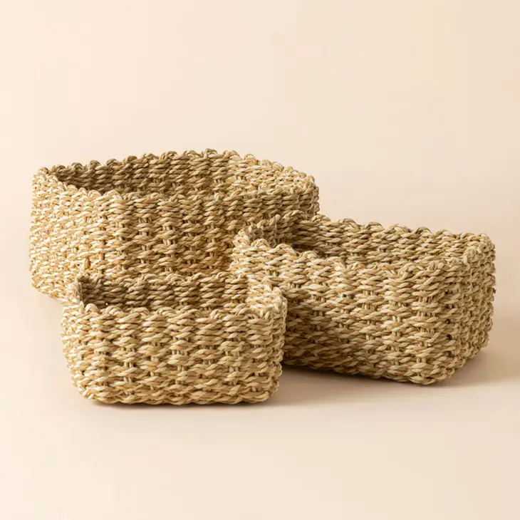 Gordes Yellow White Paper Rope Storage Baskets - Set of 3