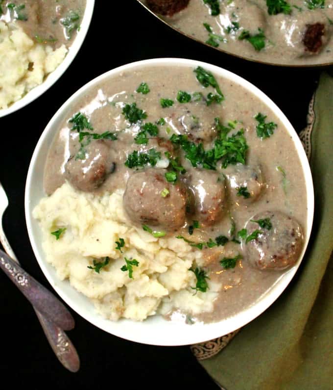Vegan Meatballs in a Creamy Mushroom Sauce