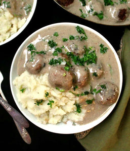 Vegan Meatballs in a Creamy Mushroom Sauce