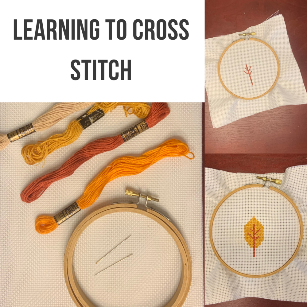 Kids learning to cross stitch