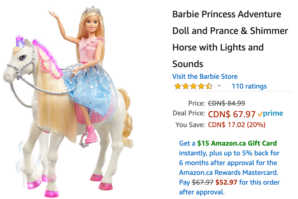 Amazon Canada Deals: Save 20% on Barbie Princess Adventure Doll and Prance & Shimmer Horse + 53% on Axloie Portable Bluetooth Speaker with Coupon + More Offer