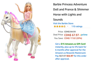 Amazon Canada Deals: Save 20% on Barbie Princess Adventure Doll and Prance & Shimmer Horse + 53% on Axloie Portable Bluetooth Speaker with Coupon + More Offer