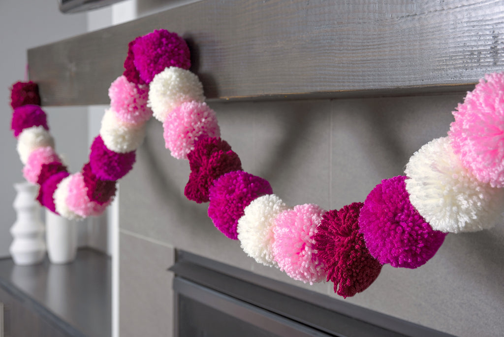 Valentine Pom Pom Garland with Hearts