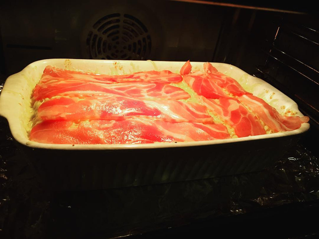 Bacon Lasagna with Cheese Sauce