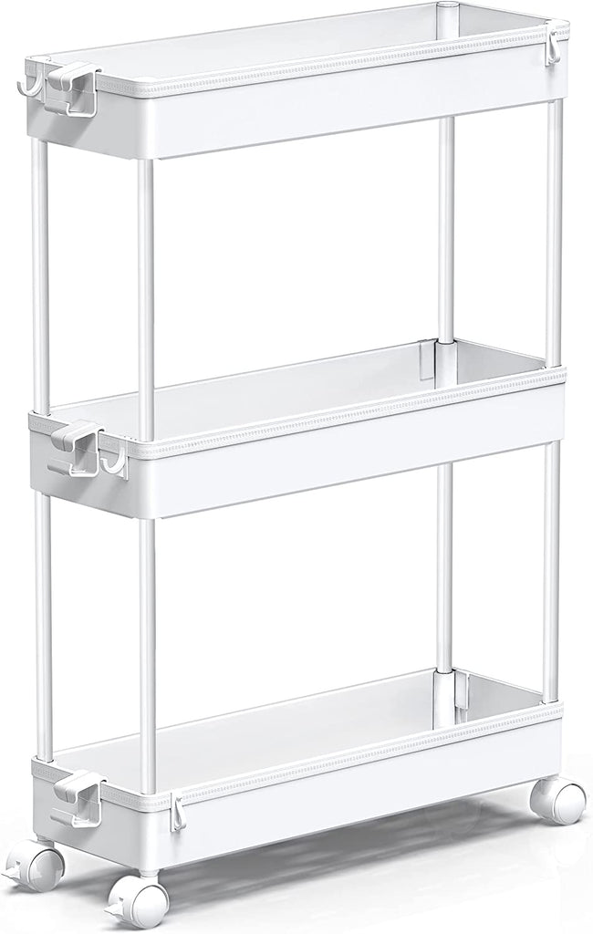 SPACEKEEPER Slim Rolling Storage Cart, Laundry Room Organization, 3 Tier Mobile Shelving Unit Bathroom Organizer Utility Cart for Kitchen, Narrow Places(White) $21.99