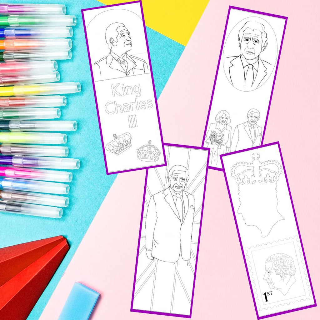 King Charles III Bookmarks to Colour in