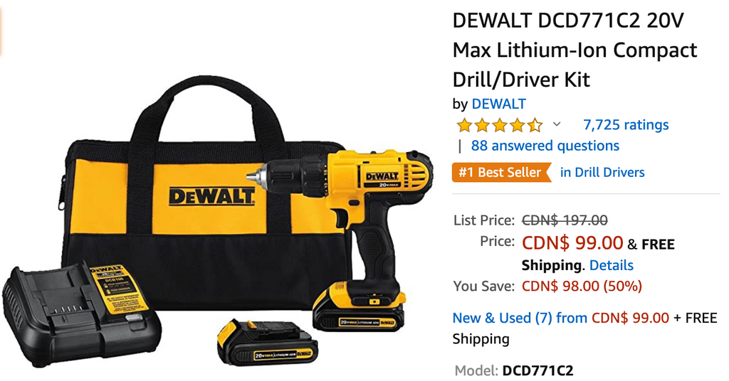 Amazon Canada Deals: Save 50% on DEWALT 20V Max Lithium-Ion Compact Drill/Driver Kit + Dibea Upgraded UV Bed Vacuum Cleaner for $139.99 + More Deals