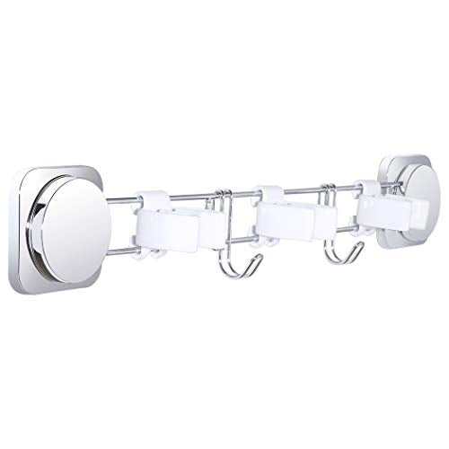 Ezprotekt Mop Broom Holder, Self Adhesive Broom Hanger Rack Wall Mounted Broom Organizer Stainless Steel Home Tools Storage Rack for Kitchen Garden Garage(3 Position with 2 Hooks)