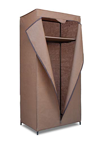 Topline Portable Freestanding Covered Closet Garment Wardrobe Organizer with Top Shelf – Mocha