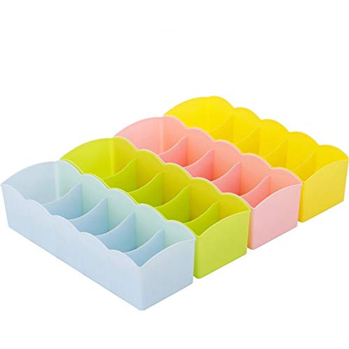 Wagsuyun Set of 4 Stackable Storage Organizer Underwear Sock Storage Box (Color : Blue+Green+Pink+Yellow)