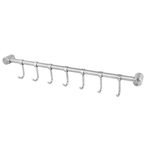 Kitchen Rail Rack, CODIRATO Mounted Utensil Hanging Rack Space Saving Hanger Hooks with 7 Sliding Hooks for Kitchen Tools, Pot, Towel - Ideal Thanksgiving Kitchen Accessories (Sliver)