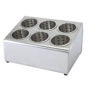 New Commercial 6 Hole Stainless Steel Cylinder Flatware Silverware Utensil Holder Organizer Caddy