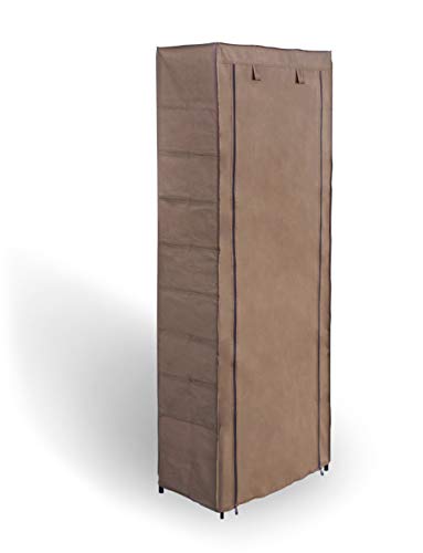 Topline 10-Tier Portable Covered Shoe Tower Closet Rack Organizer with Side Pockets – Mocha