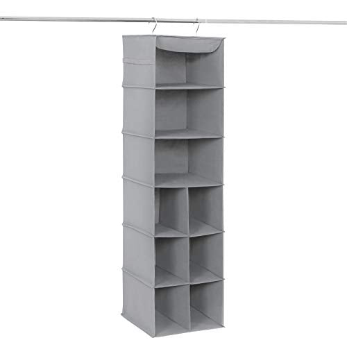SONGMICS Organizer, Hanging Closet Shelves and Shoe Bag with Strong Metal Support and 9 Cubes, Large Storage for Clothes, Gray, URCH05G, Grey