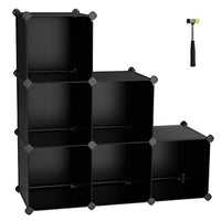 SONGMICS Cube Storage Organizer, 6-Cube Closet Storage Shelves, DIY Plastic Closet Cabinet, Modular Bookcase, Storage Shelving for Bedroom, Living room , Office, Black with Rubber Hammer Black ULPC06H