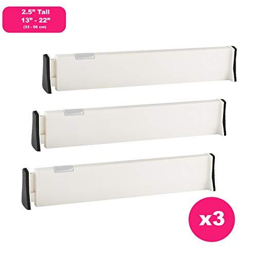 RAPTUROUS 3 Pack Kitchen Drawer Divider - 2.5 Inch Tall and Expands from 13-22 Inch Adjustable Utensil Drawer Organization - Use for cutlery Silverware flatware and Bedroom, Bathroom or Office Drawers