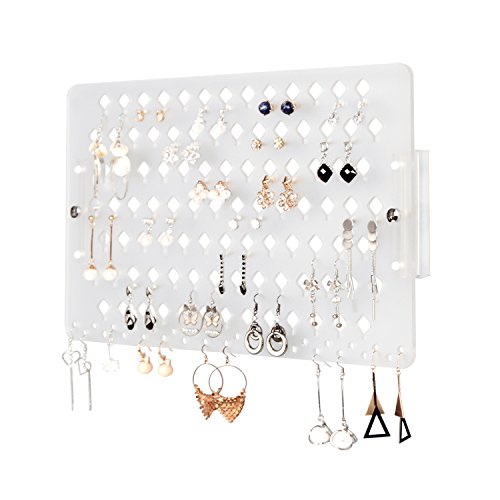 JACKCUBE Design Wall Mount Earring Jewelry Holder Organizer Hanger Storage Rack Display Clear Acrylic with 94 Holes(Clear, 15.7 x 9.4 x 0.9 inches) - MK201B