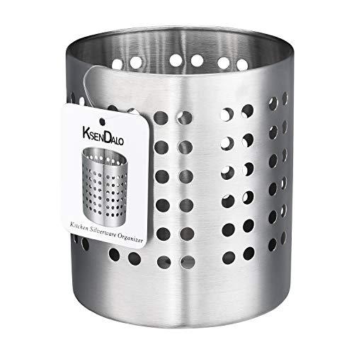 Kitchen Utensil Holder, KSENDALO Stainless Silverware holder, Kitchen Utensil Drying Cylinder,utility for Kitchen/Home/Office, Diameter 4.72"(L)