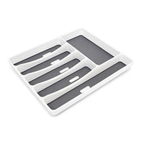 Relaxdays Cutlery Drawer Synthetic With 6 Compartments: 5 x 32.5 x 40.5 cm Silverware Utensil Storage With Rubber Bottom, Anti-Slip Drawer Organizer, White-Gray