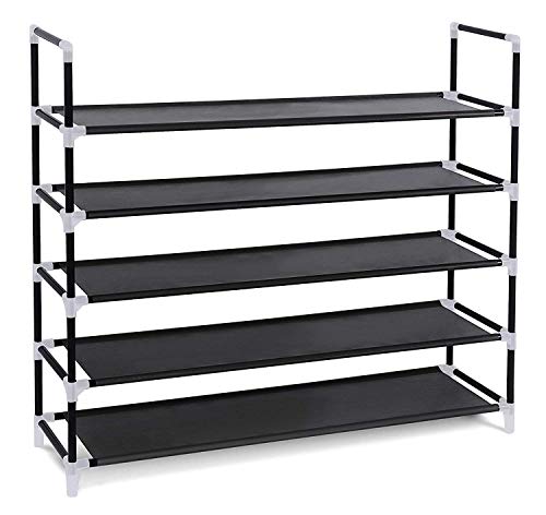 YOUUD Shoe Rack 5-Tier Shoe Storage Organizer Space Saving Shoe Tower Stackable Shelves Shoes Organizer Black Holds 25 Pairs of Shoes - 39.75 L x 11.13 W x 38.5 H Inches