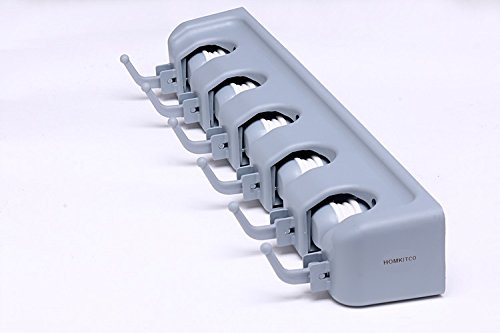 Wall Mounted Mop Holder, HOMKITCO Wall Mounted Broom Holder with 5 Position with 6 Hooks Garage Storage Holds up to 11 Tools, Perfect Solution for Your Home, Closet, Garage and Shed