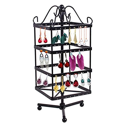 Zinnor Creative Detachable 4 Tiers Rotating 128 Pairs Earring Holder Necklace Keychain Organizer Stand-Jewelry Stand Display Rack Towers Best Gift (Black)