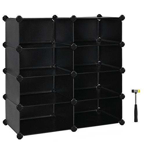 SONGMICS 4-Tier Shoe Rack, Space Saving 16-Pair Plastic Shoe Storage Organizer Units, Cabinet Storage Organizer, Ideal for Entryway Hallway Bathroom Living Room and Corridor, Black ULPC24H
