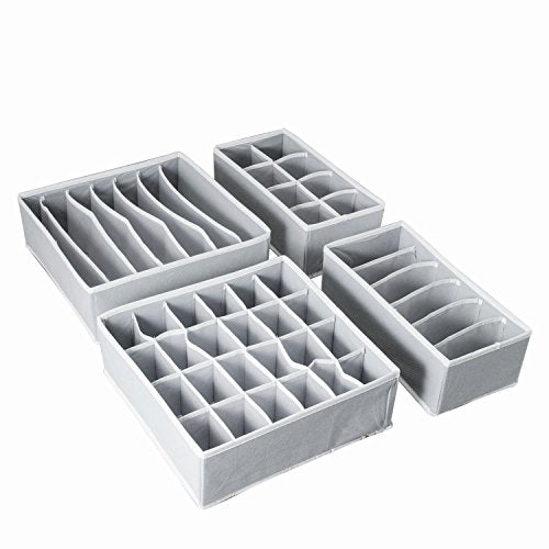 AOTUNO Closet Underwear Organizer?Foldable Storage Box Drawer Divider Kit Set of 4 ?Gray?