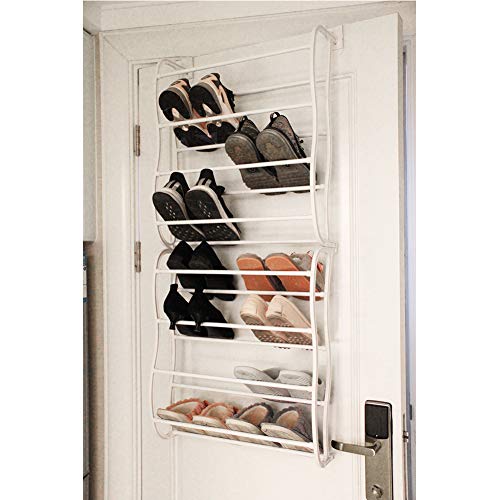 Jovilife Hanging Shoe Rack Over The Door-24 Pair, Shoe Rack Organizer Over The Door, Fold Up Non Slip Bars Shoe Rack, White