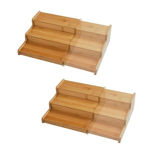 Seville Classics 3-Tier Expandable Bamboo Spice Rack Step Shelf Cabinet Organizer 2-Pack