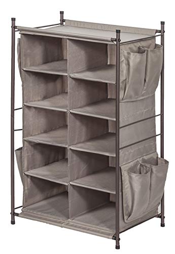 STORAGE MANIAC 5-Tier 10-Compartment Cubby Shoe Rack Organizer with 8 Side Pockets, Free Standing Storage Rack with Top Space