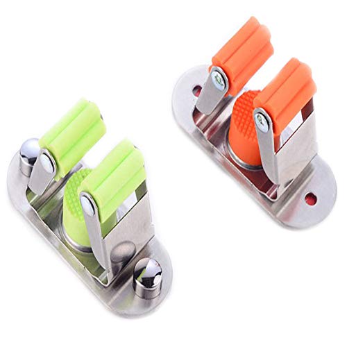 RANRAN Stainless Steel Mop Broom Holder,Racks Wall Mount Storage Organizer Mop Hanger (2 Pack)