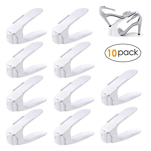 femor Shoe Slots Organizer, Adjustable Shoe Rack Shoe Organizer - Double Layer Stack - Space Saver Storage Rack Holder 10-Pack (9.8Inch?White)
