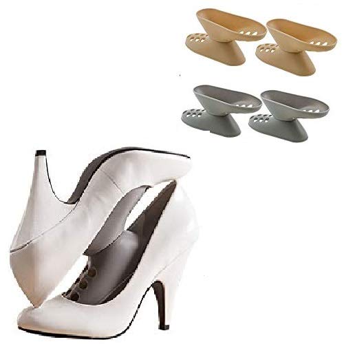 YOLOPLUS 4 Pair Shoe Rack Holder Shoe Slots Shoe Storage Space Saver Organizer Adjustable 4 Piece Set (4 Pair Shoe Rack Holder)