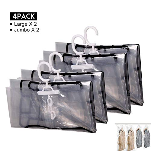 Hanging Vacuum Storage Bags, FoolHome Space Saver Bags for Clothes, Duvets, Pillows & Travel Luggage, 4 Pack(2xJumbo, 2xLarge)