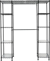 AmazonBasics Expandable Metal Hanging Storage Organizer Rack Wardrobe with Shelves, 14"-63" x 58"-72", Black