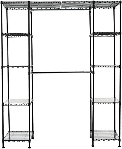 AmazonBasics Expandable Metal Hanging Storage Organizer Rack Wardrobe with Shelves, 14"-63" x 58"-72", Black