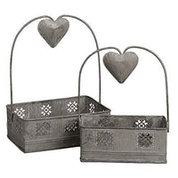 Heart Smiles Sweetheart Table Caddy, Set of 2, Metal with Heart Handles - Condiment and Utensil Organizer Caddies for Kitchen Countertops - Rustic, Handmade Basket Holders for Napkins, Salt and Pepper