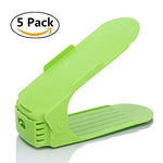 5 Pack Adjustable Shoe Organizer, HULISEN Plastic Space Saver Shoe Holder Rack (Green)