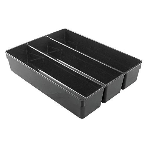 InterDesign Linus Kitchen Drawer Organizer for Silverware, Spatulas, Gadgets - 13.8" x 10.5" x 3", Black