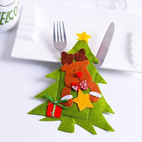 Christmas Cutlery Silverware Holder Pocket, Christmas Tree Shaped Santa Claus Snowman Pattern Tableware Decorations Fork Knife Kitchen Cutlery Bag for Christmas Party (Elk)