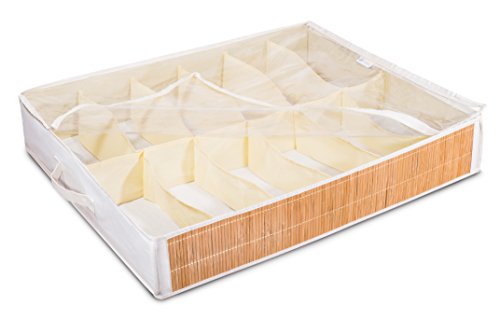 Under The Bed Shoe Organizer - Keep Your Shoes Organized with Storage for Up to Twelve Pairs of Shoes. Decorative Bamboo Siding, Easily Visible with Clear Cover and Protected from Moisture and Dust.