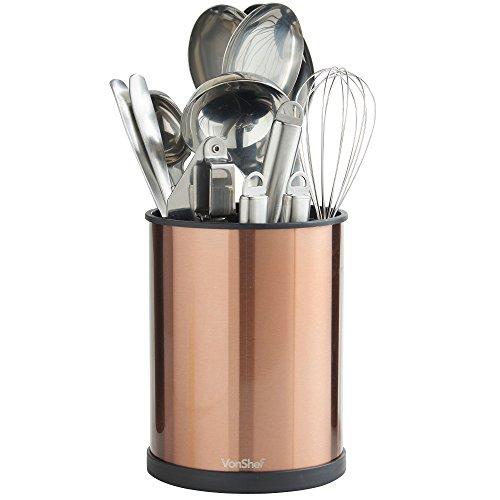 VonShef Copper Rotating Kitchen Utensil Holder Organizer with Removable Insert and Drain Holes, Stainless Steel, Height 7 Inches