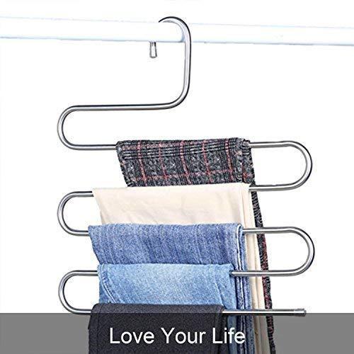 The best ds pants hangers s shape trousers hangers stainless steel clothes hangers closet space saving for pants jeans scarf hanging silver 4 pack with 10 clips