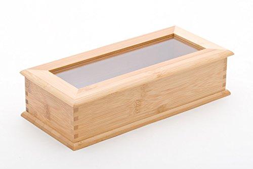 Natural Bamboo Utensil Holder With Divider and Clear Lid Drawer Flatware Organizer 10.75 Inch Long