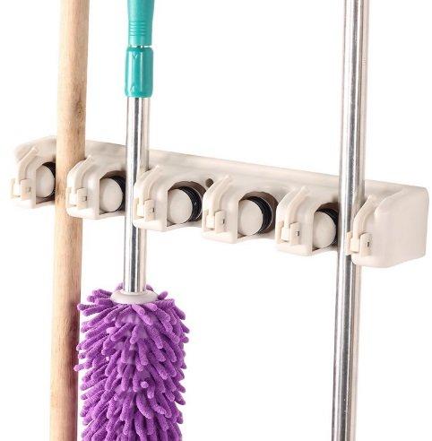 Kitchsmart - Multipurpose Wall Mounted Organizer. Ideal for hanging MOPS, BROOMS, TOOLS, SPORTS EQUIPMENT. The Best Garage Organizer System! (Cream)