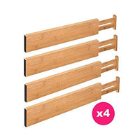 RAPTUROUS Bamboo Kitchen Drawer Dividers – Pack Of 4 Expandable Drawer Organizers With Anti-Scratch Eva Foam Edges – Adjustable Drawer Organization Separators For Kitchen, Bedroom, Bathroom and Office