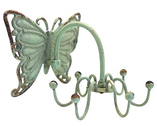 NIKKY HOME Shabby Chic Pewter Butterfly Shape Rotatable Jewelery Wall Necklace Hanger Hooks for Home Decor, Green