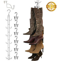 Boottique Vertical Hanging Boot Rack with Rod that Swivels and 6 Boot Hangers, Silver
